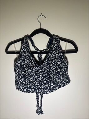American Eagle Outfitters Navy Floral Tie-Back Crop
